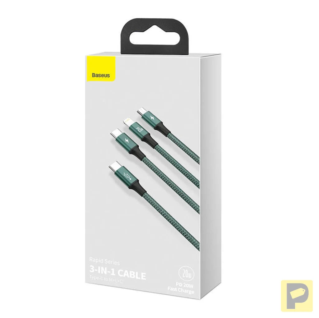 Baseus Rapid Series 3-in-1 cable USB-C For M+L+T 20W 1.5m (Green )