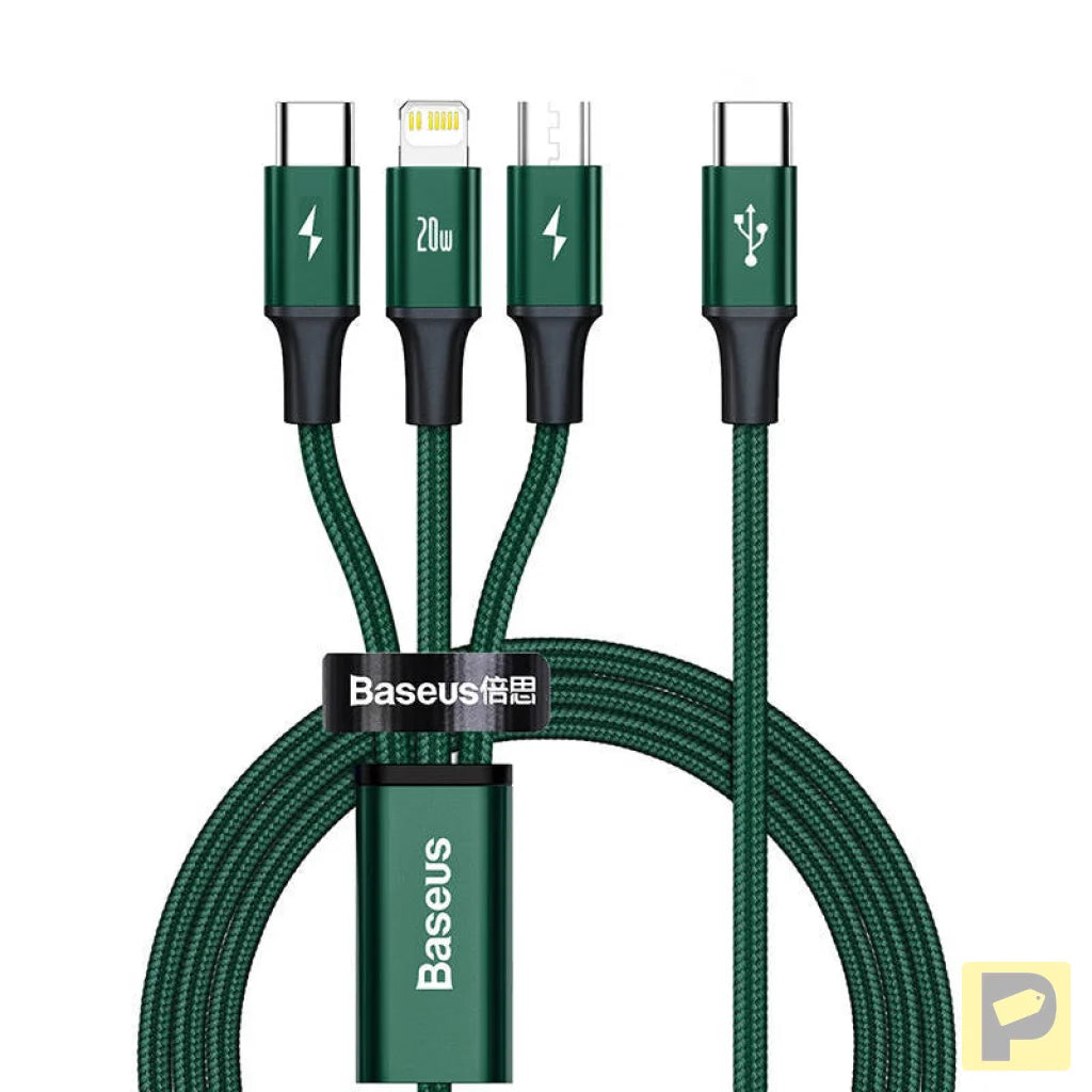 Baseus Rapid Series 3-in-1 cable USB-C For M+L+T 20W 1.5m (Green )