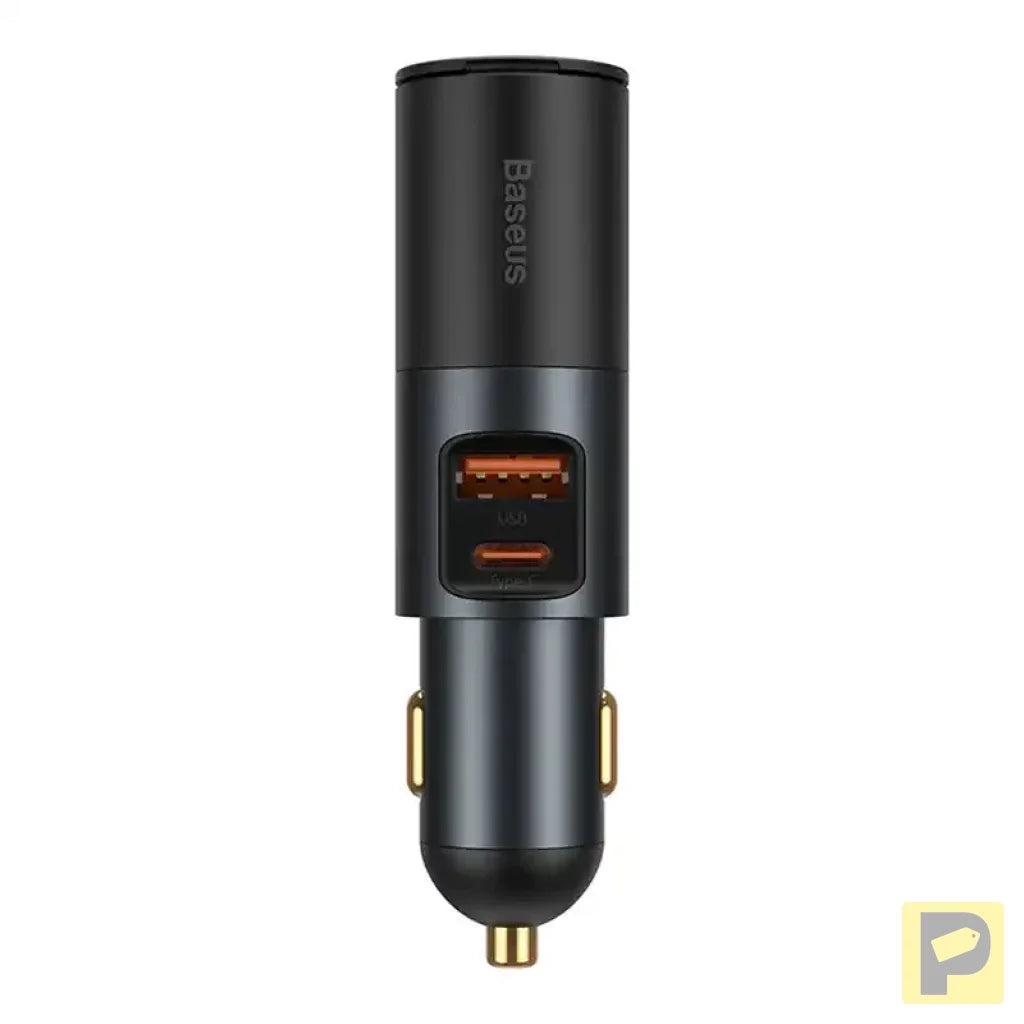 Baseus Share Together Fast Charge Car Charger with Cigarette Lighter Expansion Port, 2x USB, 120W (Gray)