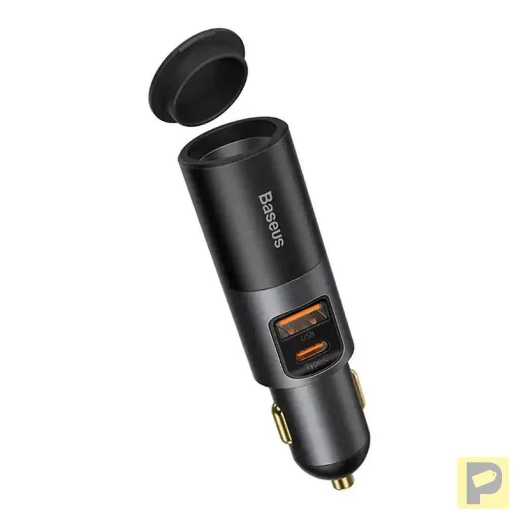 Baseus Share Together Fast Charge Car Charger with Cigarette Lighter Expansion Port, 2x USB, 120W (Gray)
