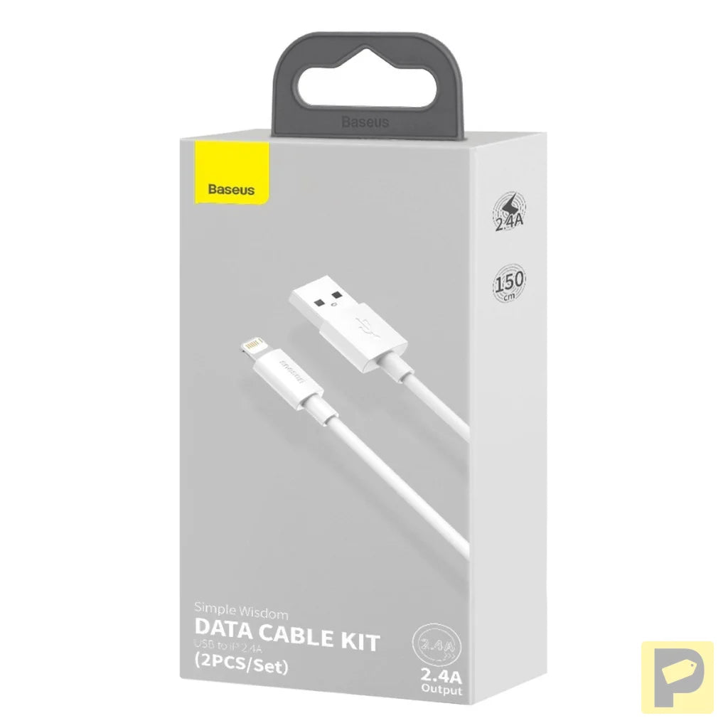 Baseus Simple Wisdom Data Cable Kit USB to Lightning 2.4A (2PCS/Set）1.5m White