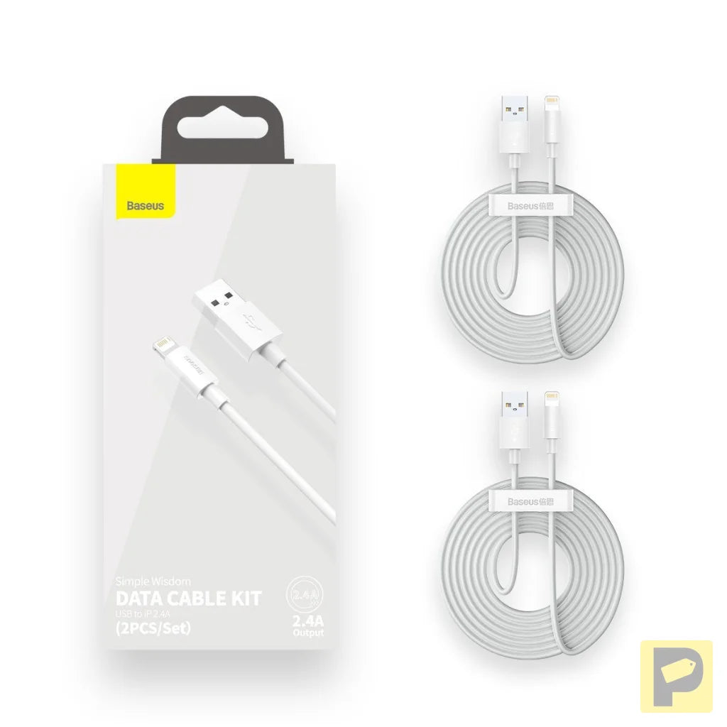 Baseus Simple Wisdom Data Cable Kit USB to Lightning 2.4A (2PCS/Set）1.5m White