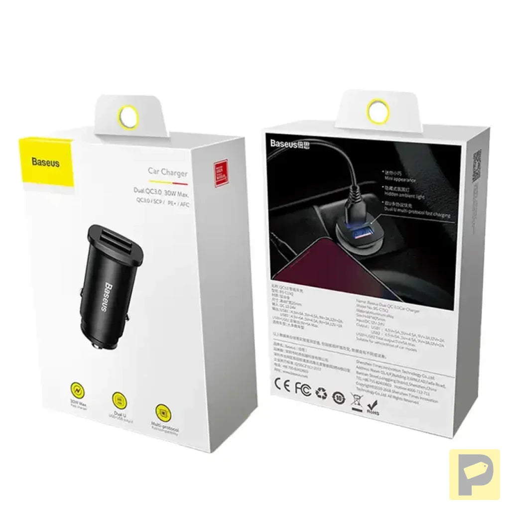 Baseus Square Car Charger 2xUSB QC3.0 5A 30W (black)