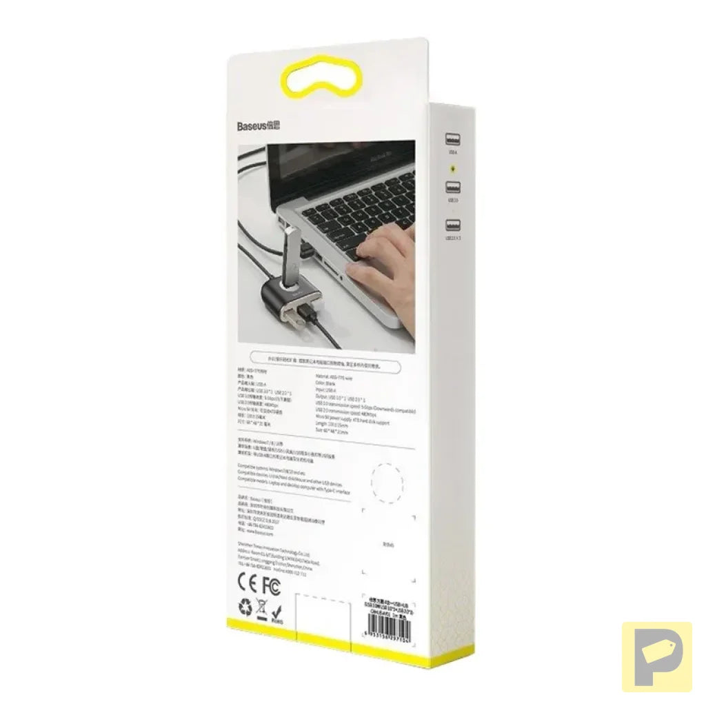 Baseus Square Round USB Adapter, HUB USB 3.0 to 1x USB 3.0 + 3x USB 2.0.1m (Black)