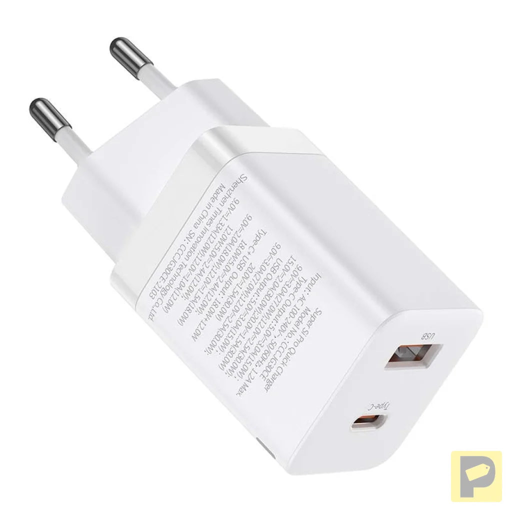 Baseus Super Si Pro Quick Charger USB + USB-C 30W (white)