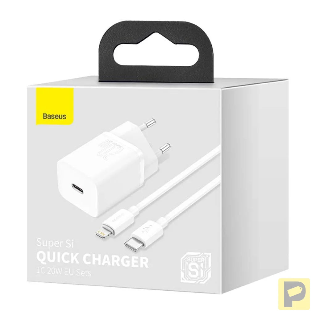Baseus Super Si Quick Charger 1C 20W with USB-C cable for Lightning 1m (white)
