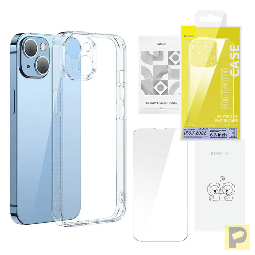Baseus SuperCeramic Transparent Glass Case and Tempered Glass set for iPhone 14 Plus