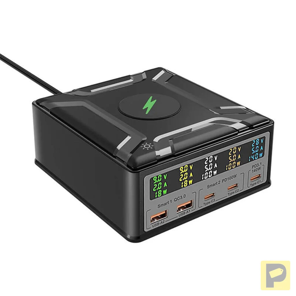 Blitzwolf BW-S28 260W, 2xUSB-A, 3xUSB-C, 15W wireless charger (black)