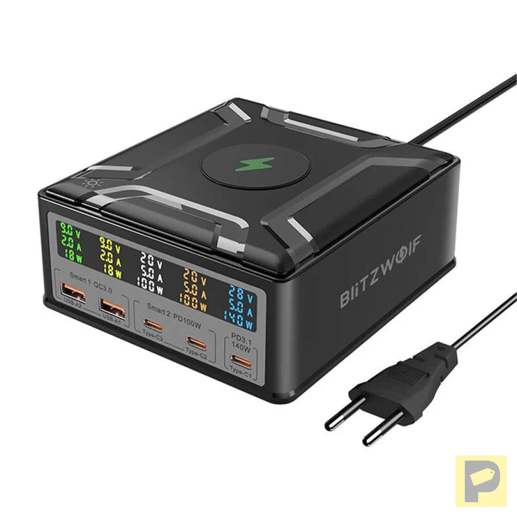 Blitzwolf BW-S28 260W, 2xUSB-A, 3xUSB-C, 15W wireless charger (black)