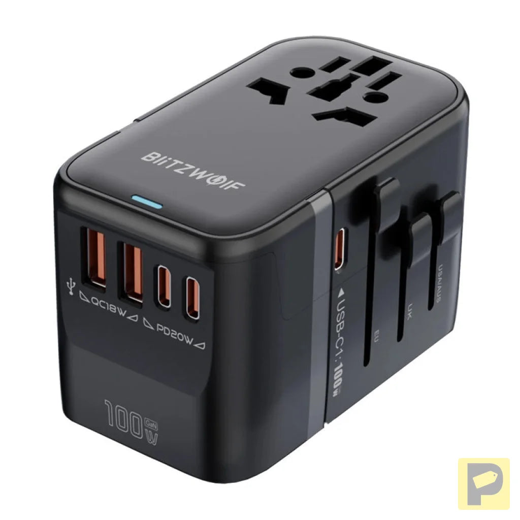 Blitzwolf BW-TA2 5-in-1 Travel Adapter 2xUSB PD + 2xC QC + C GaN 100W