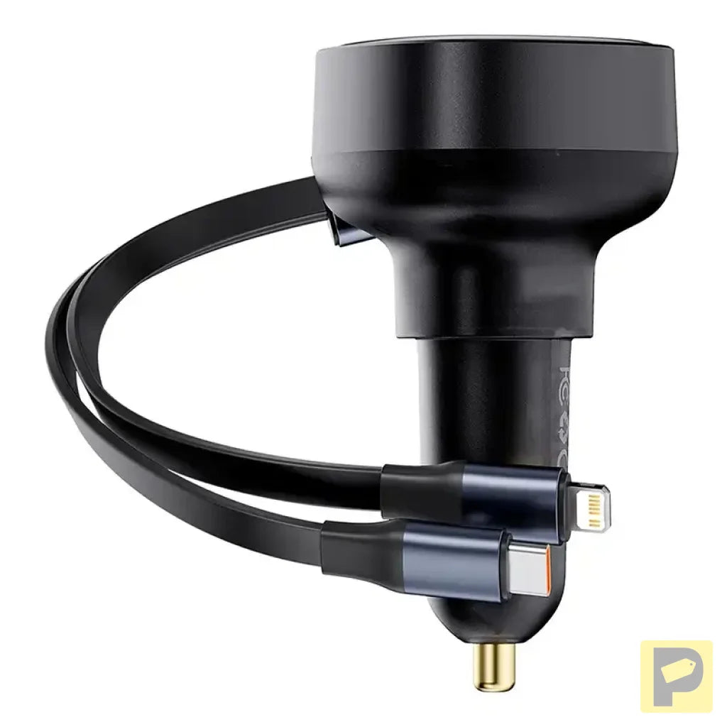 Car Charger Baseus Enjoyment USB-C with USB-C cable and Lightning  60W (black)