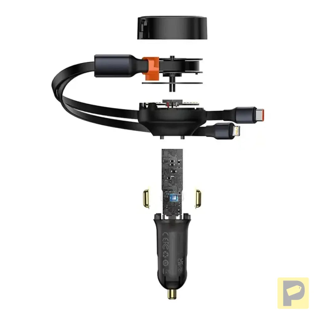 Car Charger Baseus Enjoyment with cable USB-C + Lightning 3A, 30W (Black)