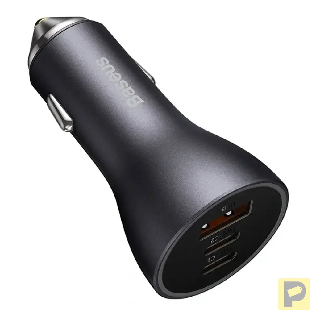 Car charger Baseus Golden Contactor Pro, 2x USB-C, 1x USB, 65W (grey)