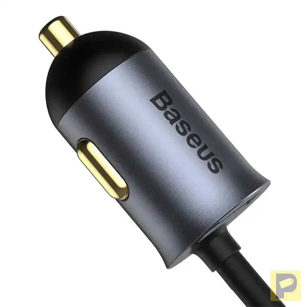 Car charger Baseus Share Together with extension cord, 3x USB, USB-C, 120W (grey)