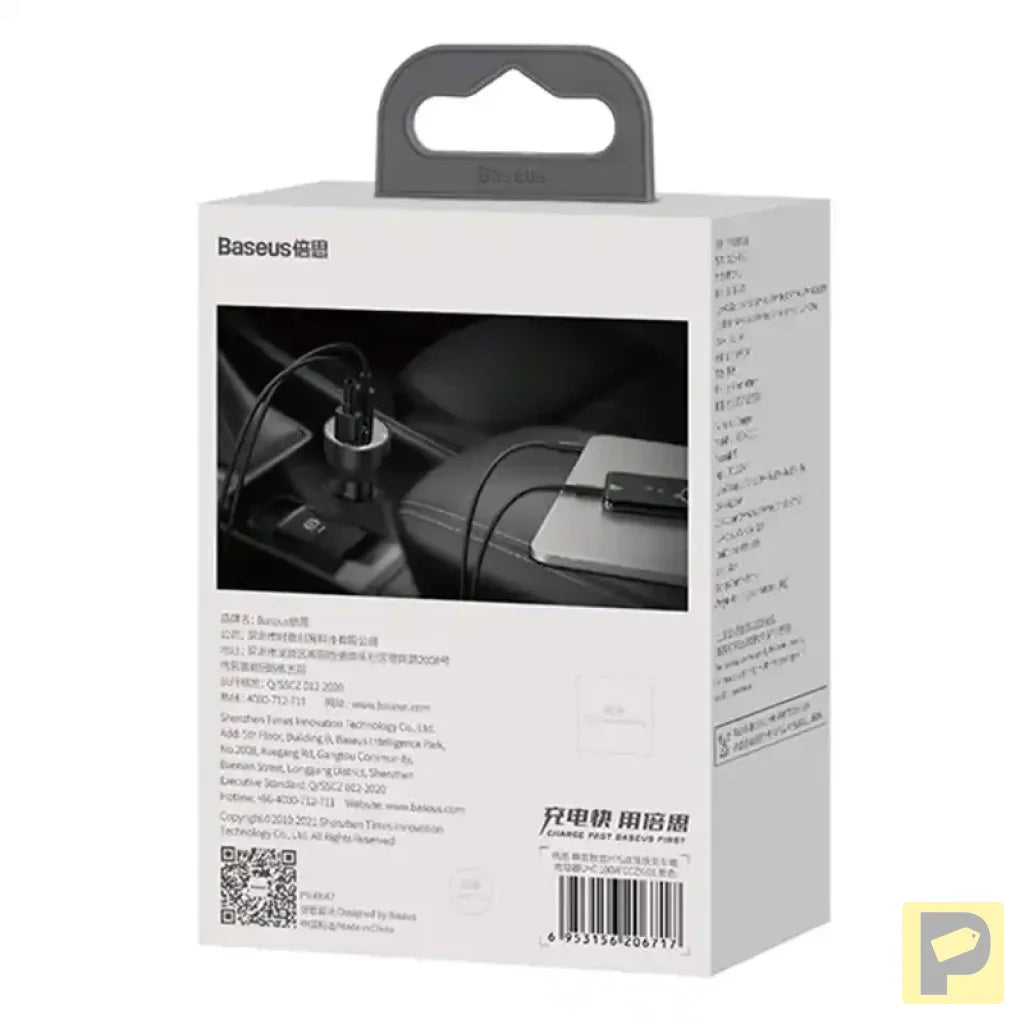 Car charger Baseus Superme, USB, USB-C, 100W (black)