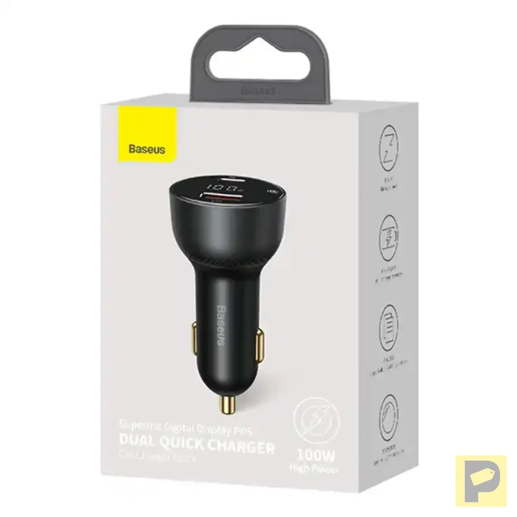 Car charger Baseus Superme, USB, USB-C, 100W (black)