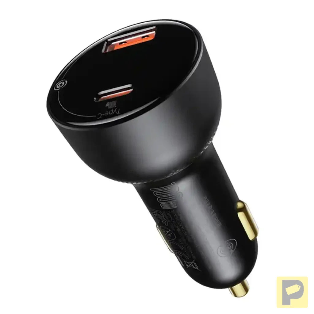 Car charger Baseus Superme, USB, USB-C, 100W + USB-C cable (black)