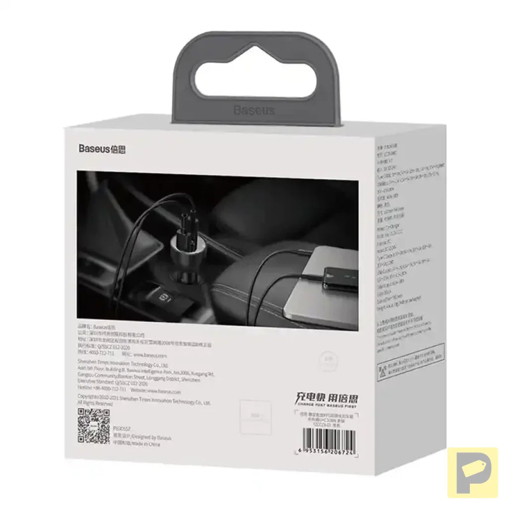 Car charger Baseus Superme, USB, USB-C, 100W + USB-C cable (black)