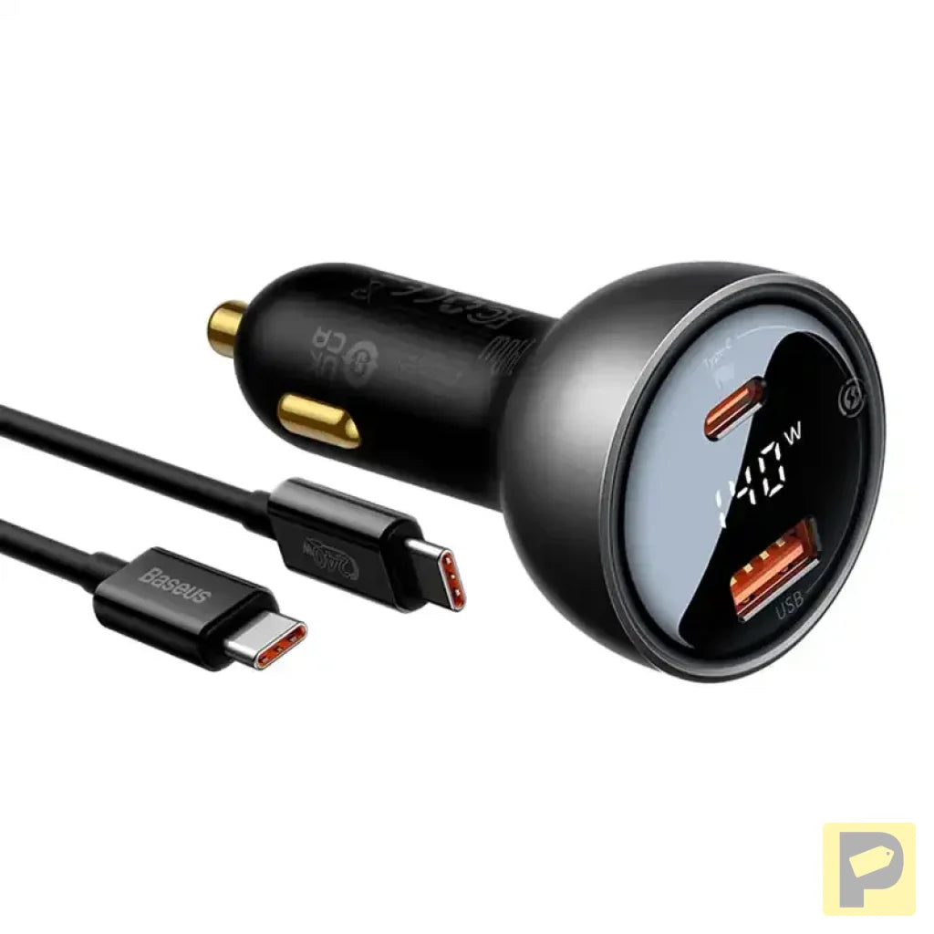 Car charger Baseus Superme, USB, USB-C, 140W (black)