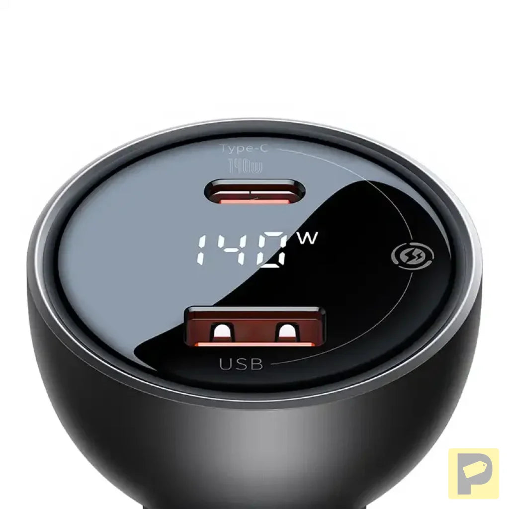 Car charger Baseus Superme, USB, USB-C, 140W (black)