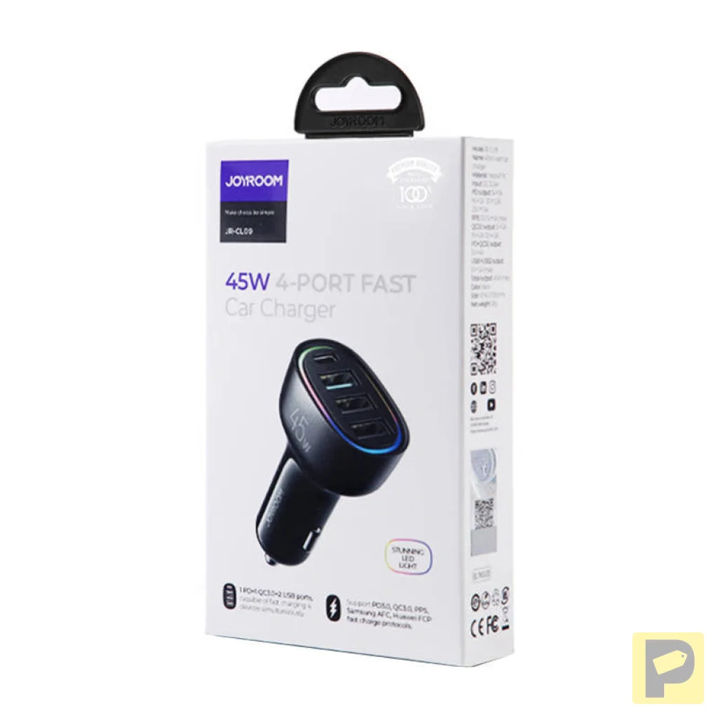 Car charger Joyroom JR-CL09, 4-port, 1x USB-C PD, 1x QC3.0 USB, 2x USB (black)