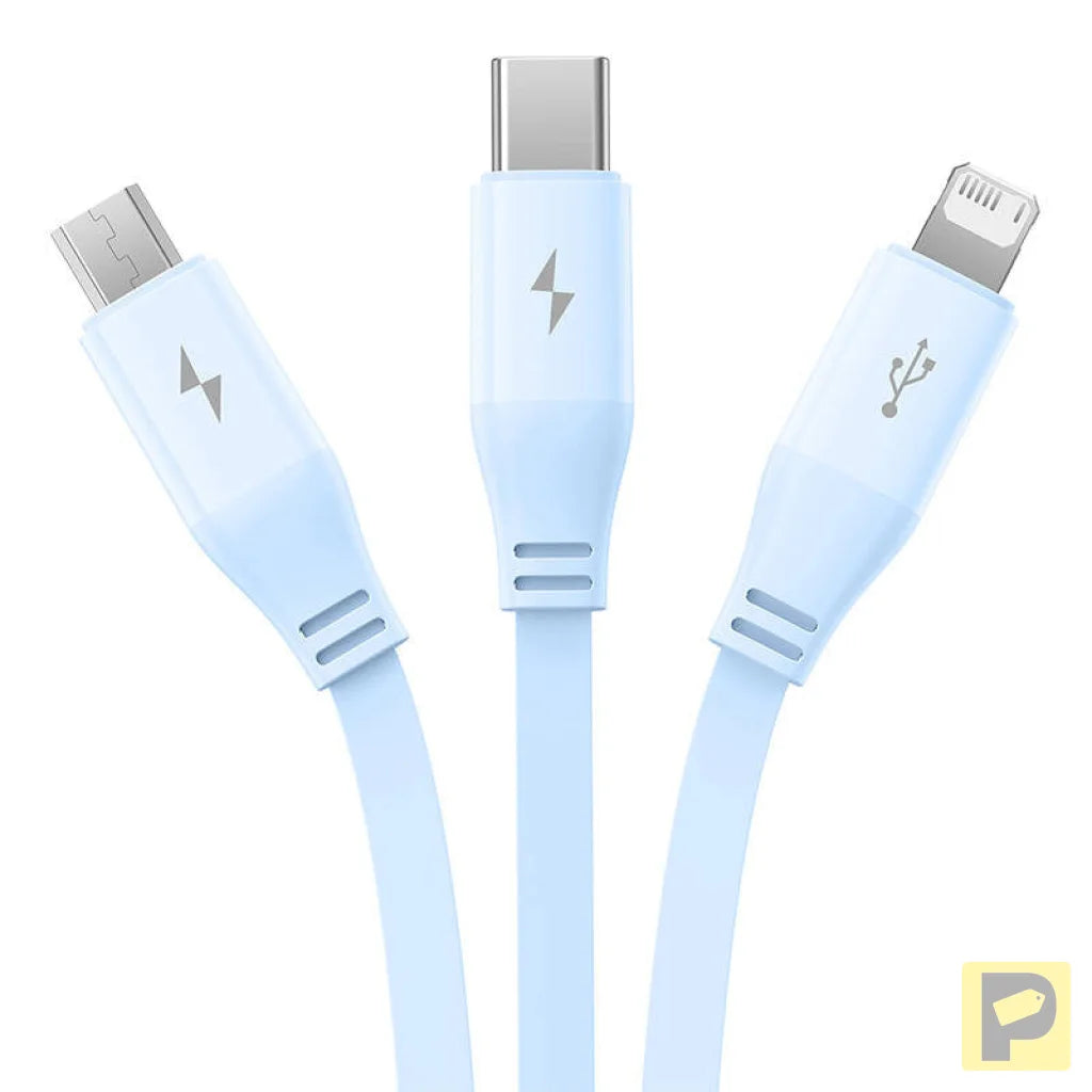 Charging Cable 3w1 Baseus USB to USB-C, USB-M, Lightning 3,5A, 1,1m (blue)