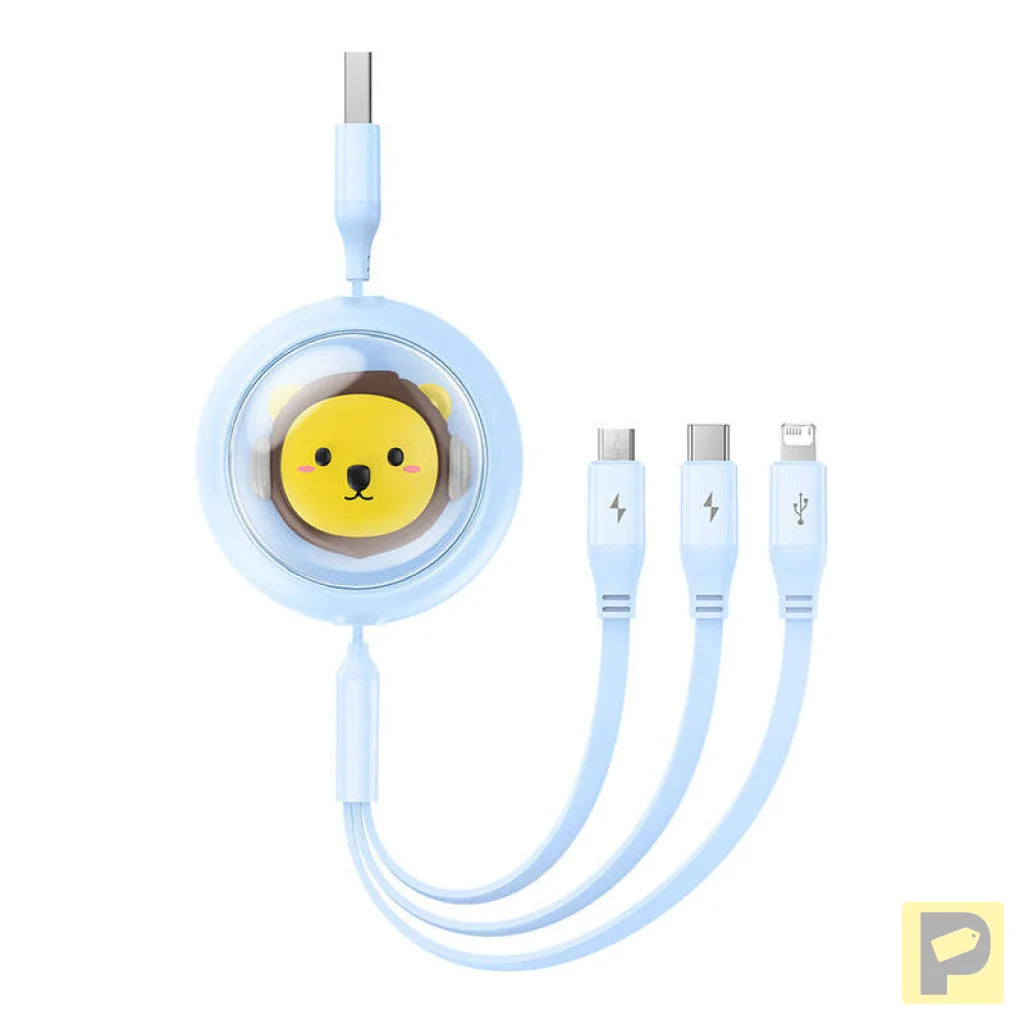 Charging Cable 3w1 Baseus USB to USB-C, USB-M, Lightning 3,5A, 1,1m (blue)