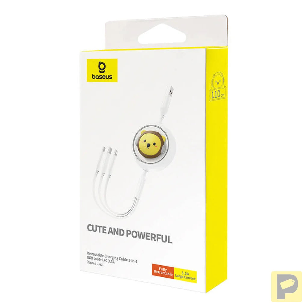 Charging Cable 3w1 Baseus USB to USB-C, USB-M, Lightning 3,5A, 1,1m (White)