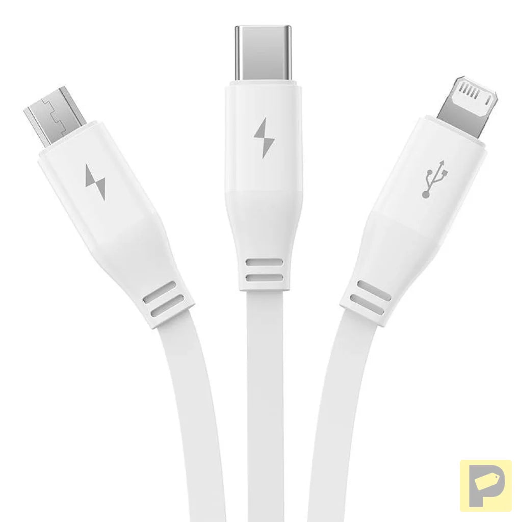 Charging Cable 3w1 Baseus USB to USB-C, USB-M, Lightning 3,5A, 1,1m (White)