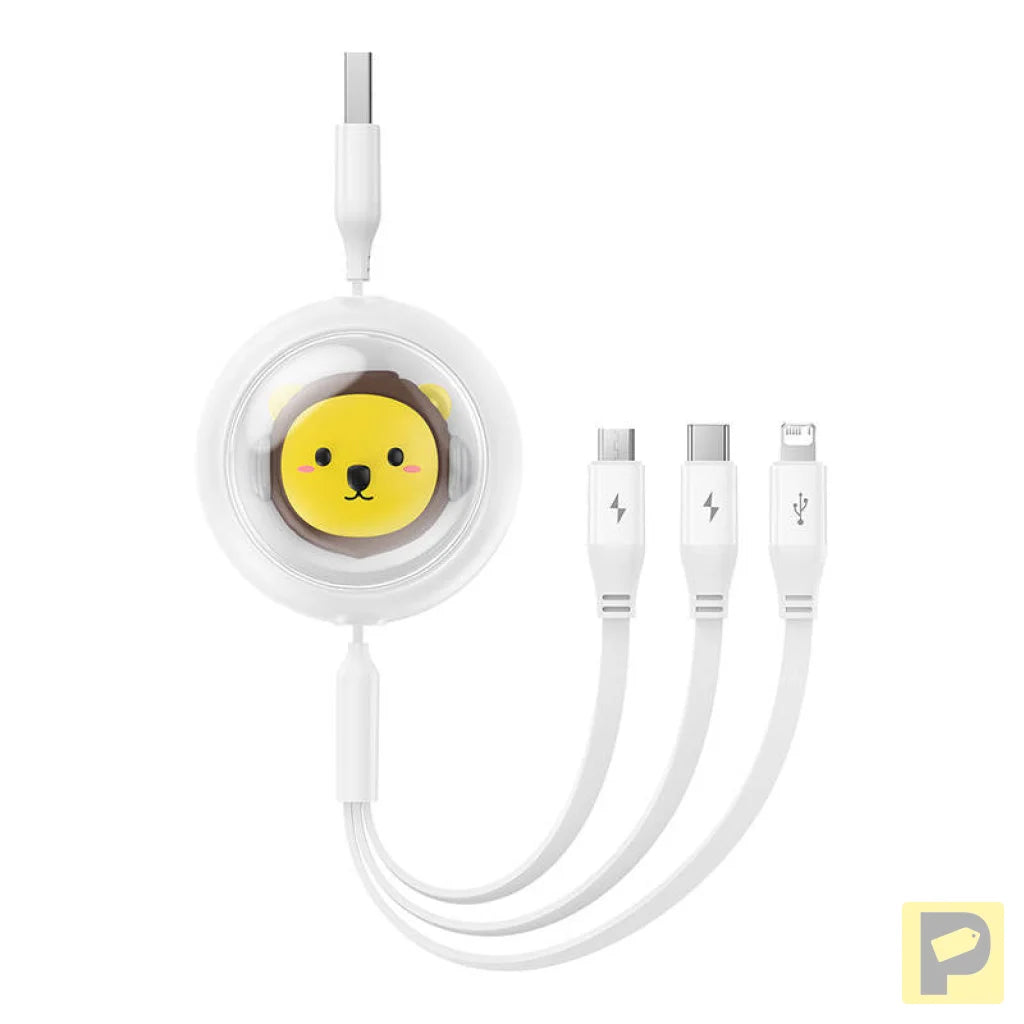 Charging Cable 3w1 Baseus USB to USB-C, USB-M, Lightning 3,5A, 1,1m (White)