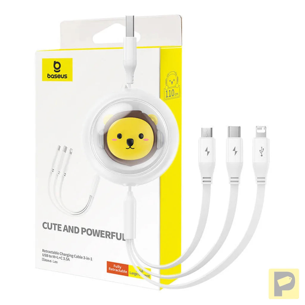 Charging Cable 3w1 Baseus USB to USB-C, USB-M, Lightning 3,5A, 1,1m (White)