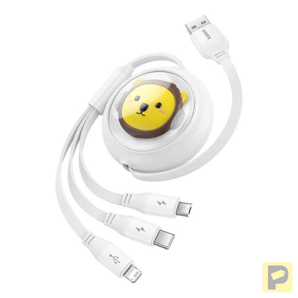 Charging Cable 3w1 Baseus USB to USB-C, USB-M, Lightning 3,5A, 1,1m (White)