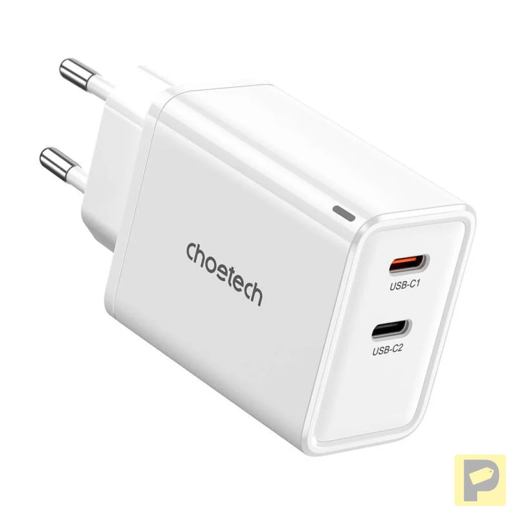 Choetech PD6013, GaN, 2x USB-C, PD65W network charger (white)