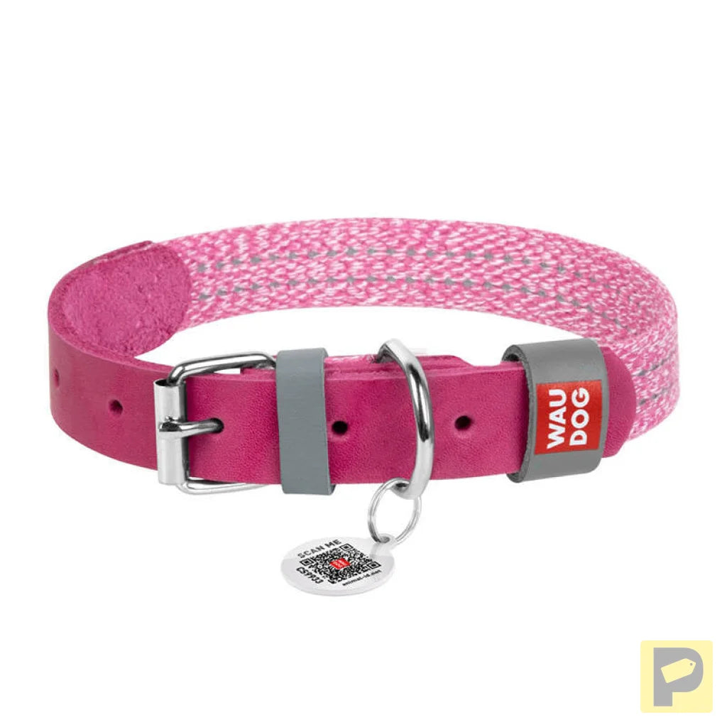 Classic Dog collar with QR code Waudog size L pink