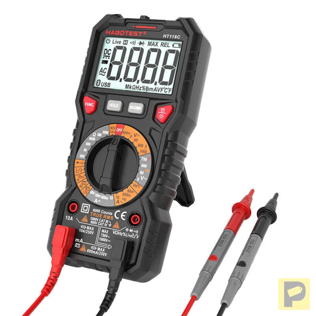 Digital Multimeter with Flashlight Habotest HT118C, True RMS, NCV, battery testing