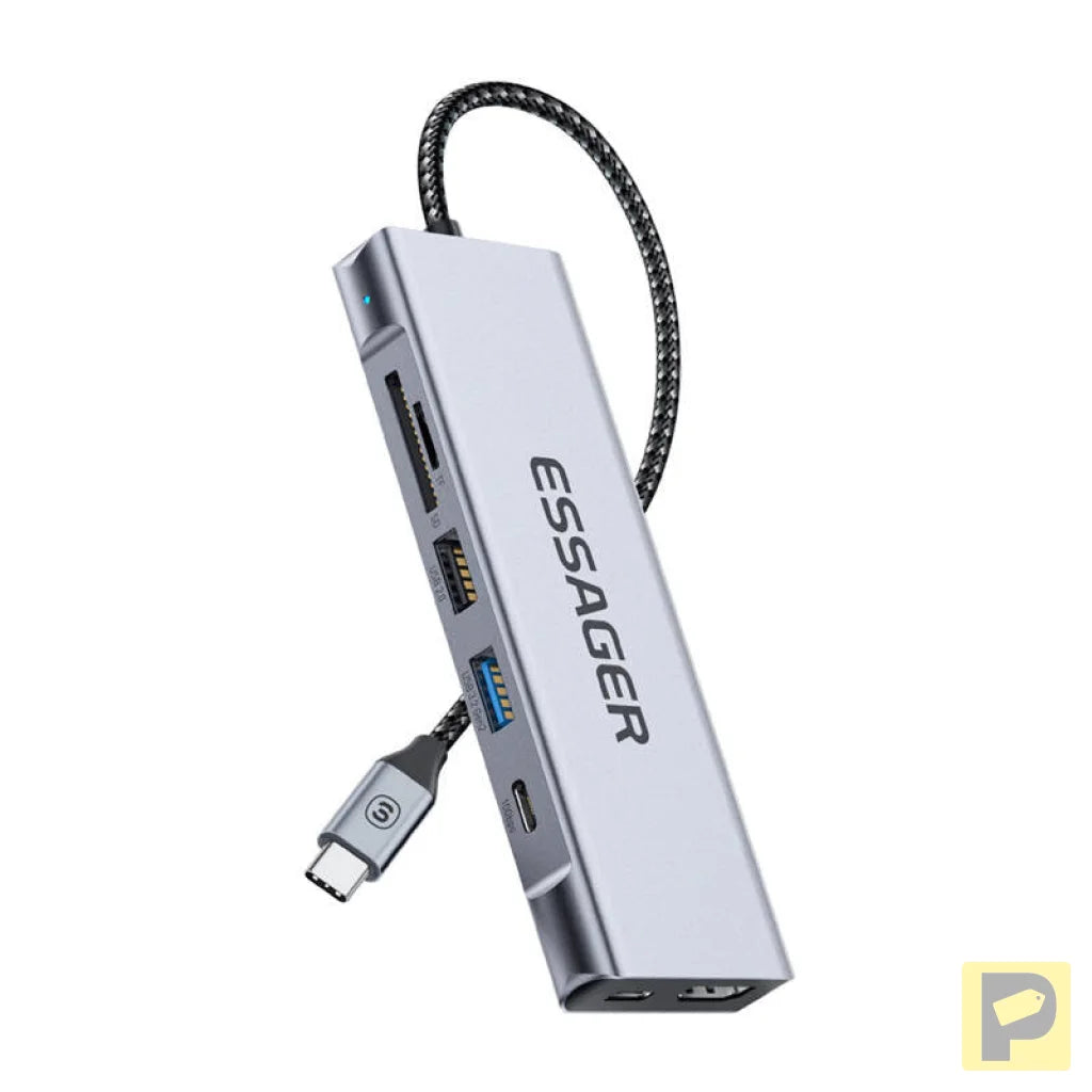 Docking Station, Essager, EHB08-QK0G-Z, HDMI, 2xUSB-A, SD card, TF card (gray)