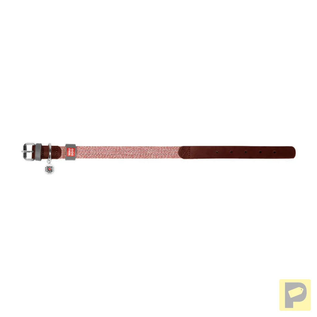 Dog collar made of natural leather and recycled material with QR code Waudog size L, width 25 mm, brown