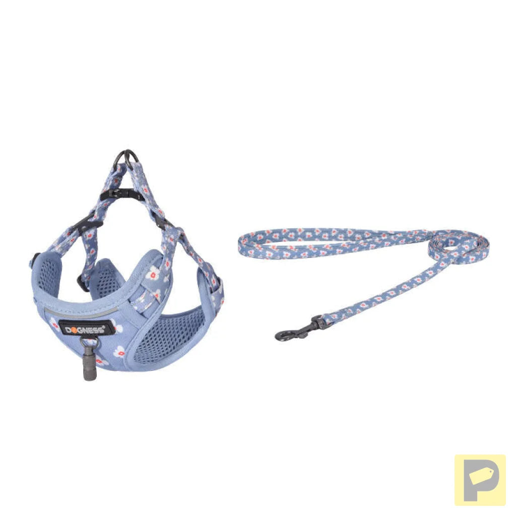 Dogness walking set leash 1,5m +harness for dog (light blue)