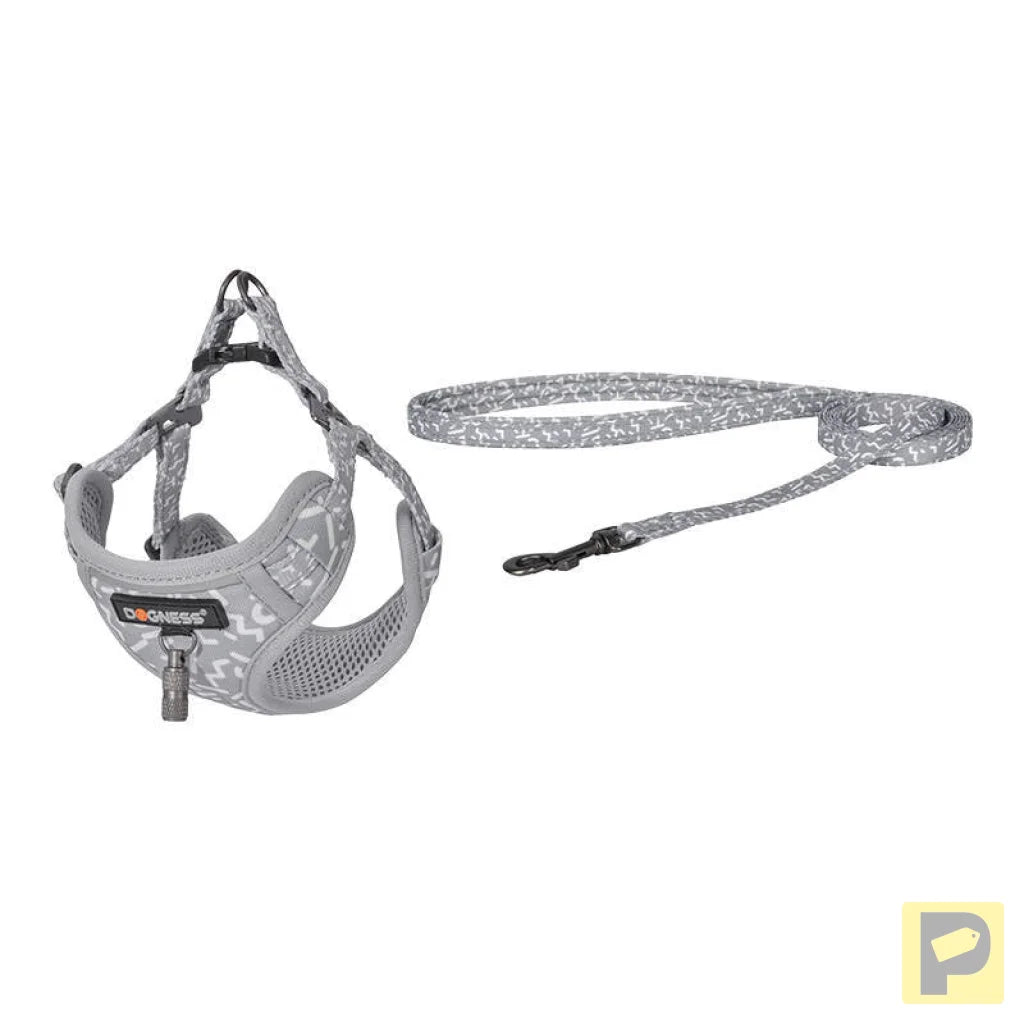 Dogness walking set leash 1,5m+harness for dog (light gray)