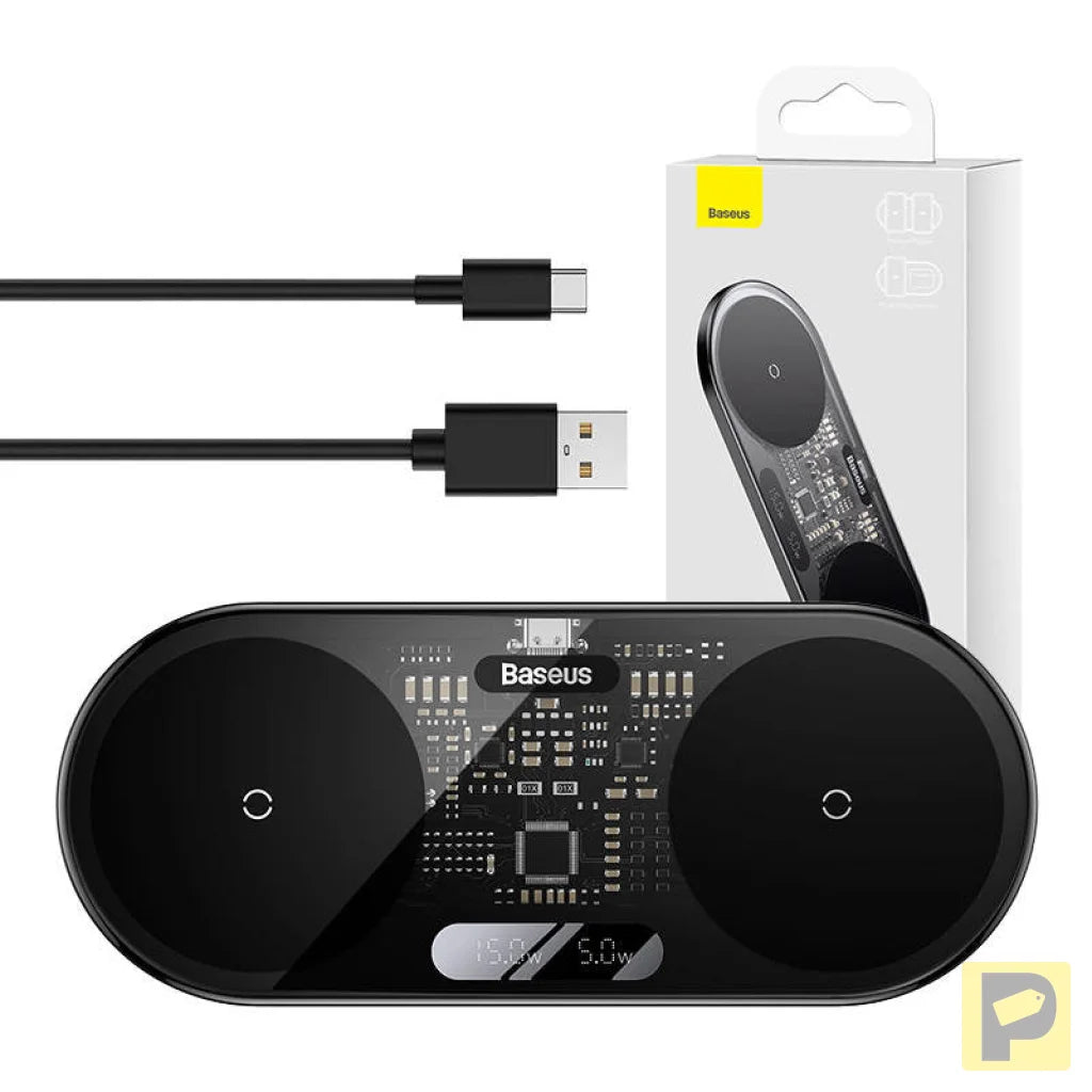 Dual Qi wireless charger Baseus Digital LED Display, 20W