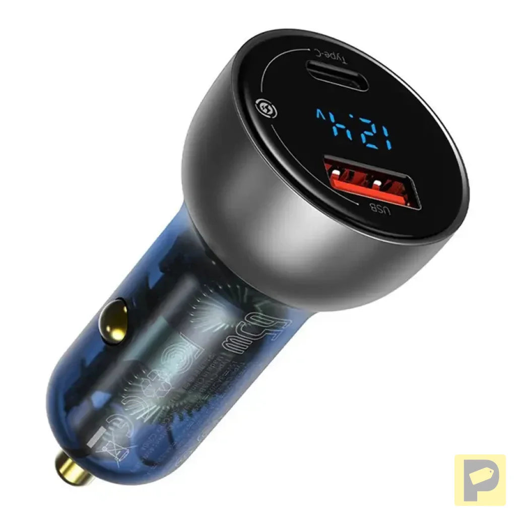 Dual Quick Charger Car Charger Baseus Particular Digital Display QC+PPS 65W (Silver)