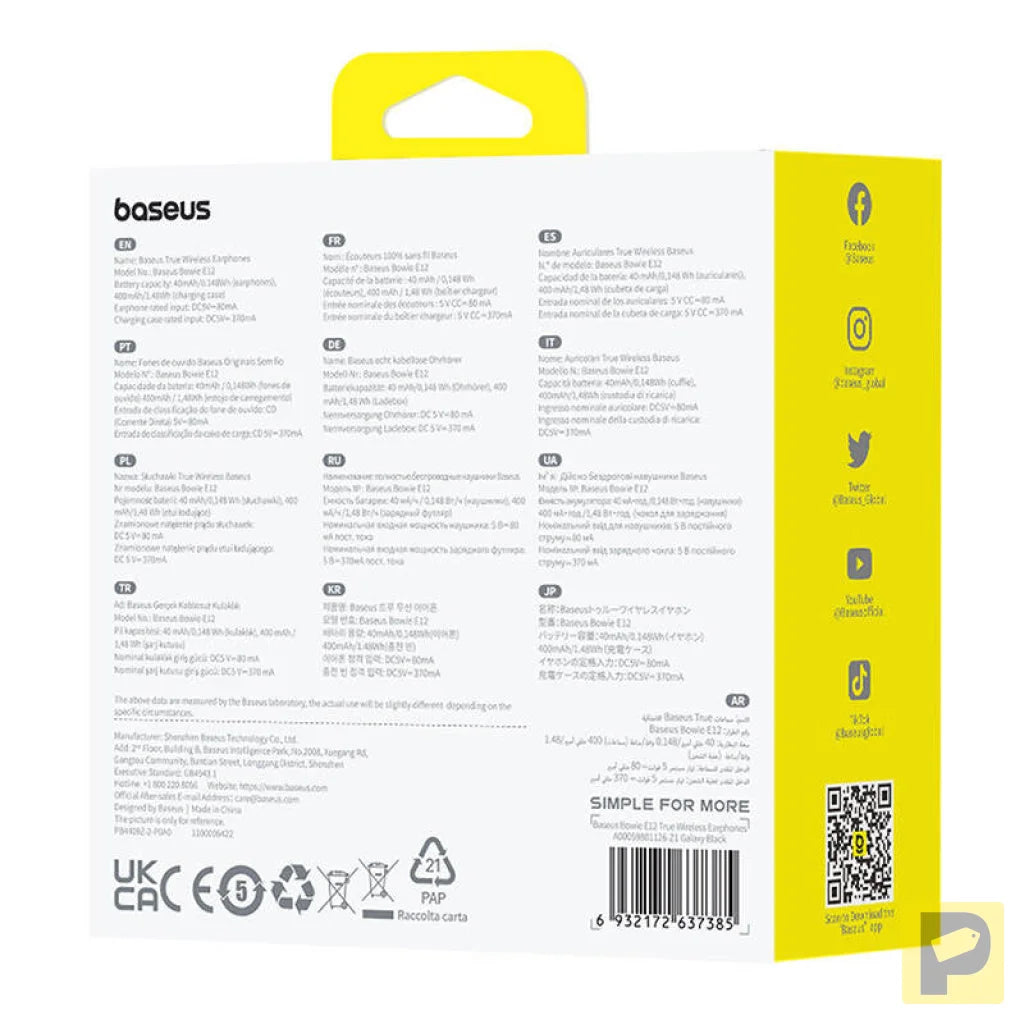 Earphones TWS Baseus Bowie E12 (black)