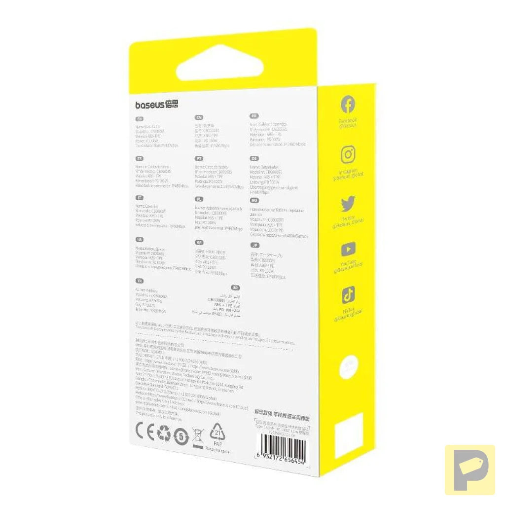 Fast Charging Cable 3in1 Baseus Free2Draw USB-C to USB-C/Lightning/Micro 100W, 1,1m (black)