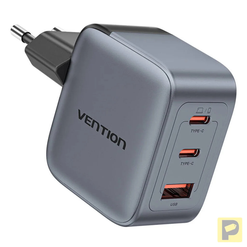 GaN Vention USB-C+C+A 70W Charger (Gray)