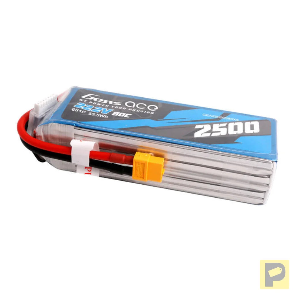 Gens ace 2500mAh 22.2V 80C 6S1P Lipo Battery Pack with XT60 plug