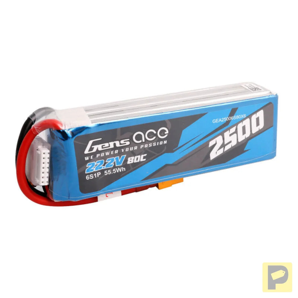 Gens ace 2500mAh 22.2V 80C 6S1P Lipo Battery Pack with XT60 plug