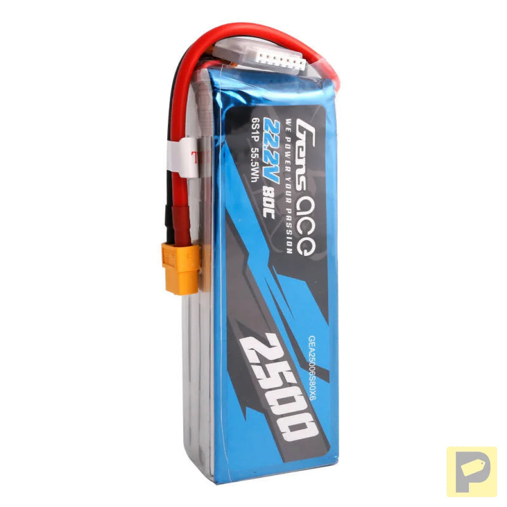 Gens ace 2500mAh 22.2V 80C 6S1P Lipo Battery Pack with XT60 plug