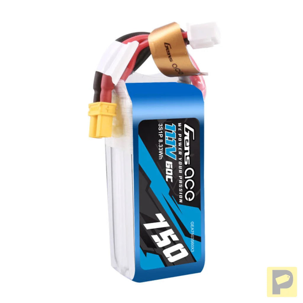 Gens Ace 750mAH 11.1V 60C 3S1P Lipo battery with XT30 connector