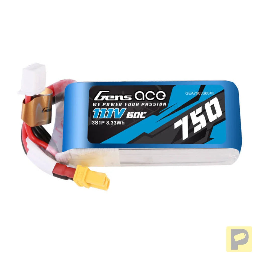 Gens Ace 750mAH 11.1V 60C 3S1P Lipo battery with XT30 connector