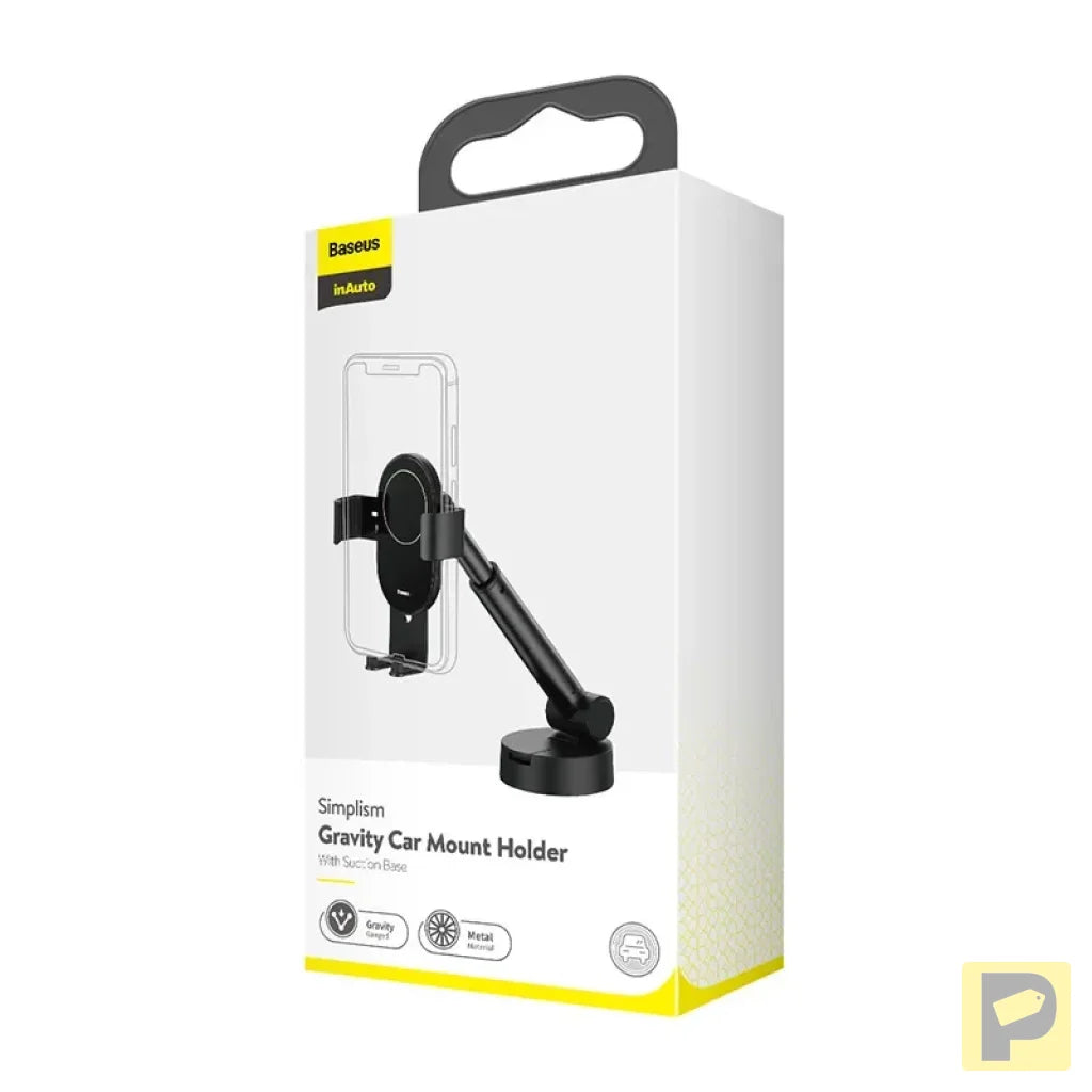 Gravity car mount for Baseus Tank phone with suction cup (black)